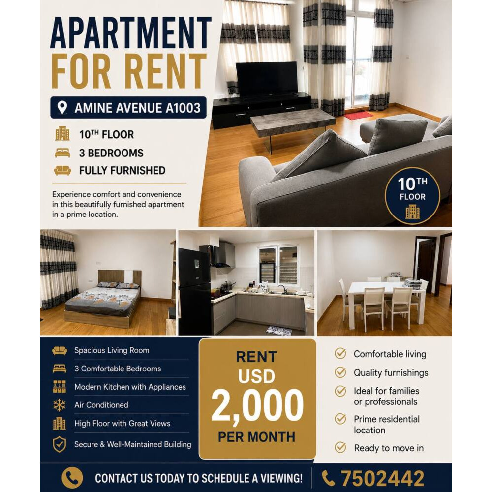 APARTMENT FOR RENT AMIN AVENUE A1003 Call 7502442 — Hulhumalé