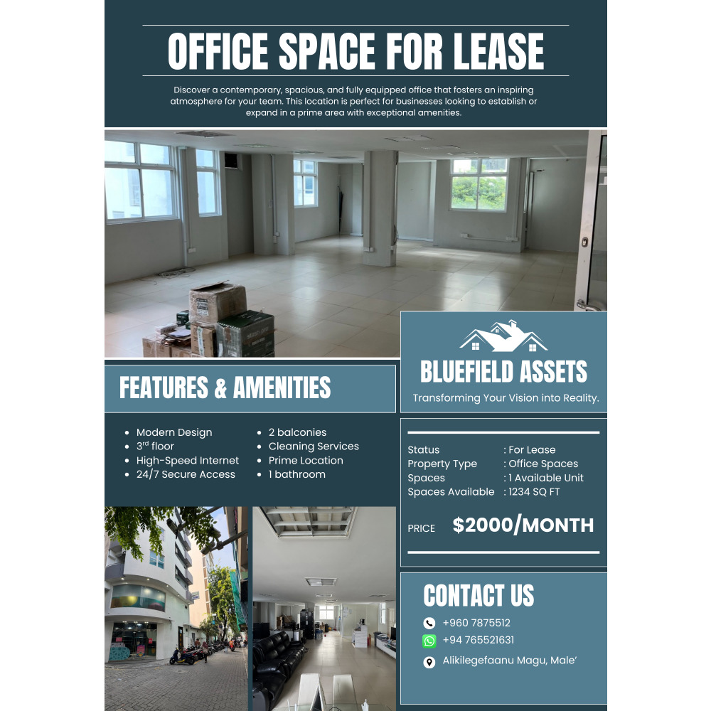 Premium Office Space for Lease in Central Male 1,234 Sq Ft — Malé — Galolhu