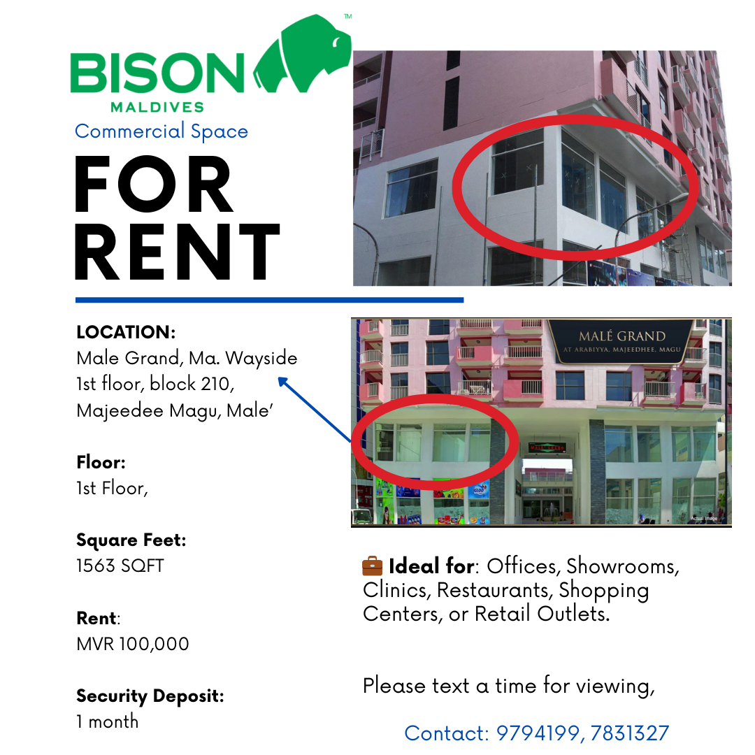 Prime Commercial Space Available 1st Floor, 1563 sqft — Malé — Machchangolhi