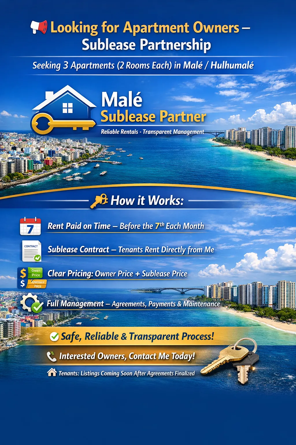 Sublease Partnership – 2 Room Apartments in Male/Hulhumale — Malé — Maafannu