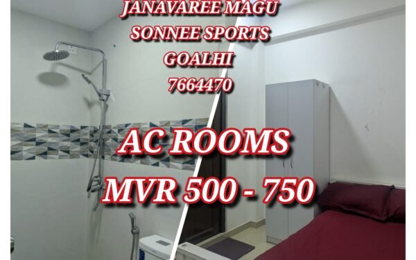 DAILY ROOMS FOR RENT AT JANAVAREE MAGU (SONNEE SPORTS GOALHI) Call or Viber 7664470 AC ROOMS -NEAR TO ADK HOSPITAL — Malé — Henveiru